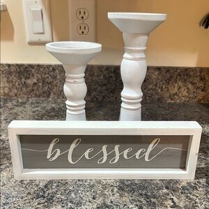 White and Gray 'Blessed' Home Accent Set